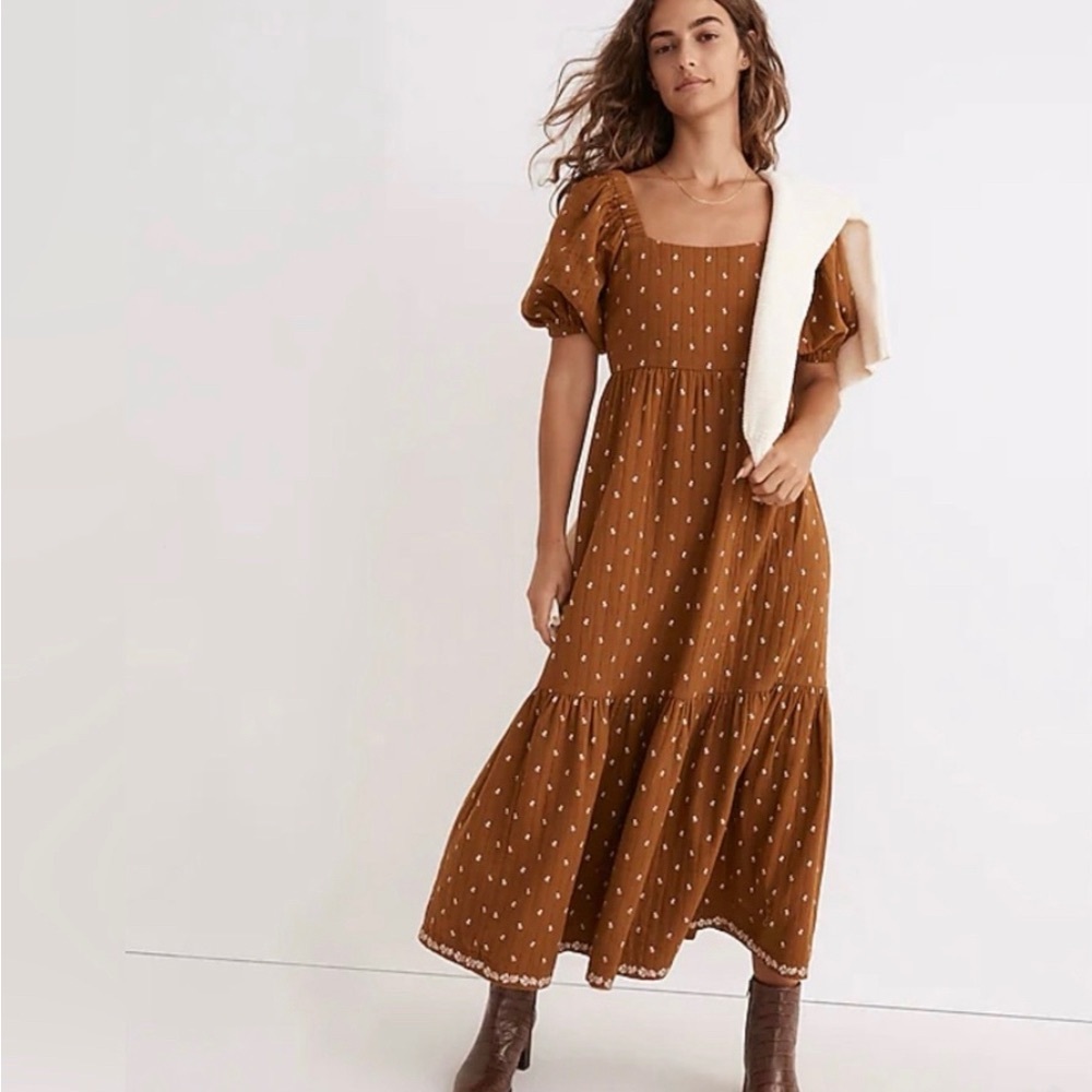 Madewell quilted tiered midi dress in welsh blossoms